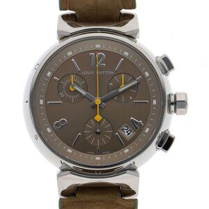 WATCH LOUIS VUITTON Q1322 Tambour Chronograph Brown SS/leather QZ